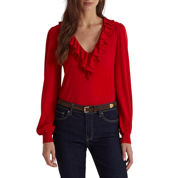 Lauren Ralph Lauren Ruffle-Trim Jersey Sweater