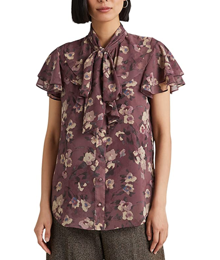 Lauren Ralph Lauren Floral Tie-Neck Georgette Blouse