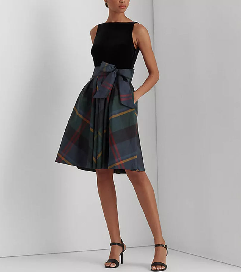 Lauren Ralph Lauren Plaid Velvet-Taffeta Cocktail Dress – DGFOutlet