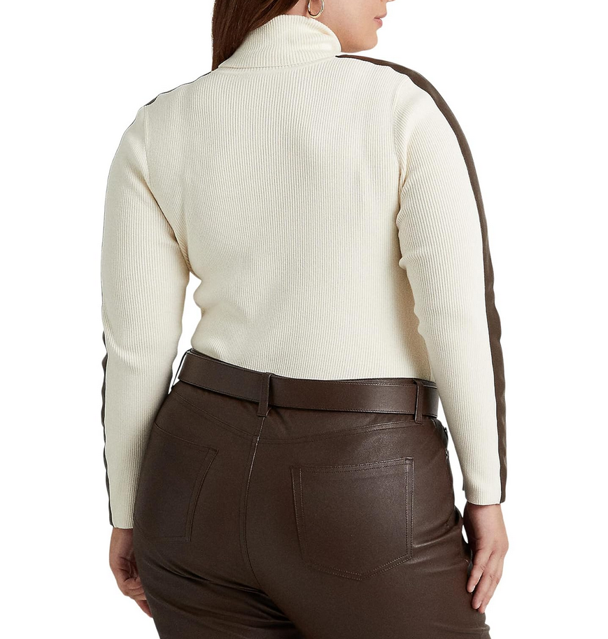 Lauren Ralph Lauren Plus-Size Faux-Leather-Trim Turtleneck Sweater