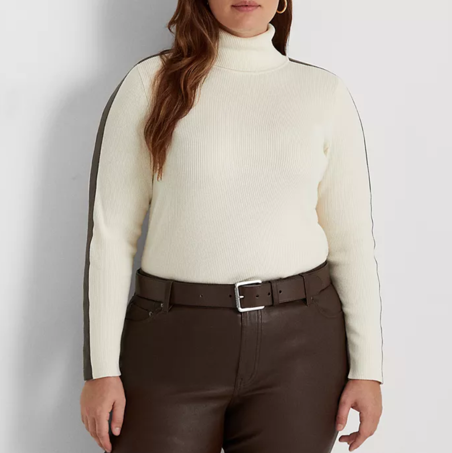 Lauren Ralph Lauren Plus-Size Faux-Leather-Trim Turtleneck Sweater