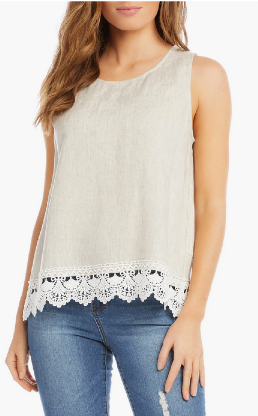 Karen Kane Lace Hem Linen Top