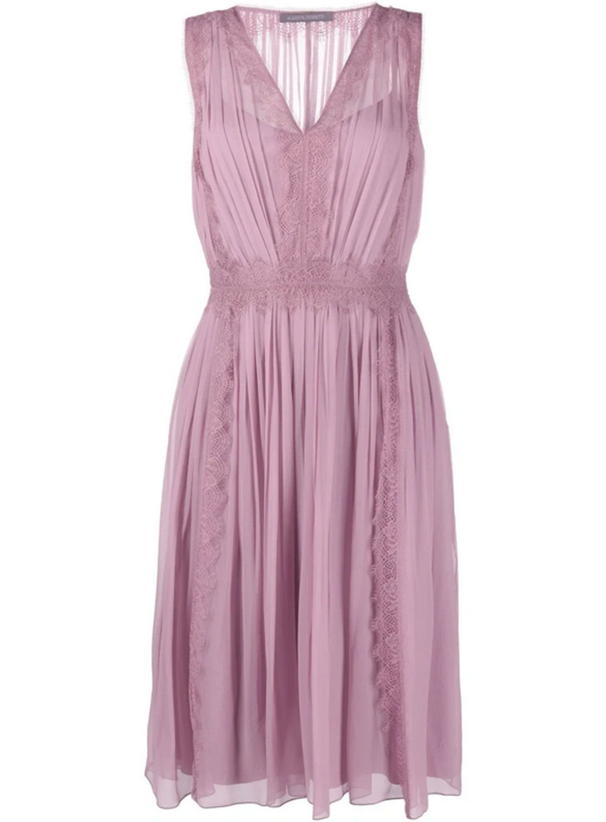 Alberta Ferretti Lace Trimmed Silk Dress