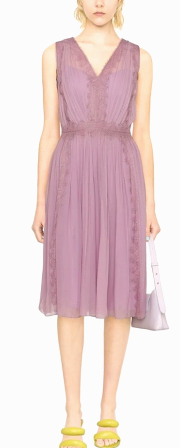 Alberta Ferretti Lace Trimmed Silk Dress