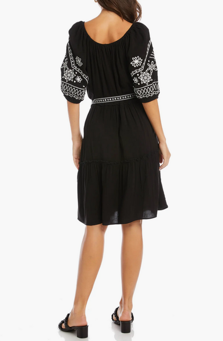 Karen Kane Embroidered Puff Sleeve Dress