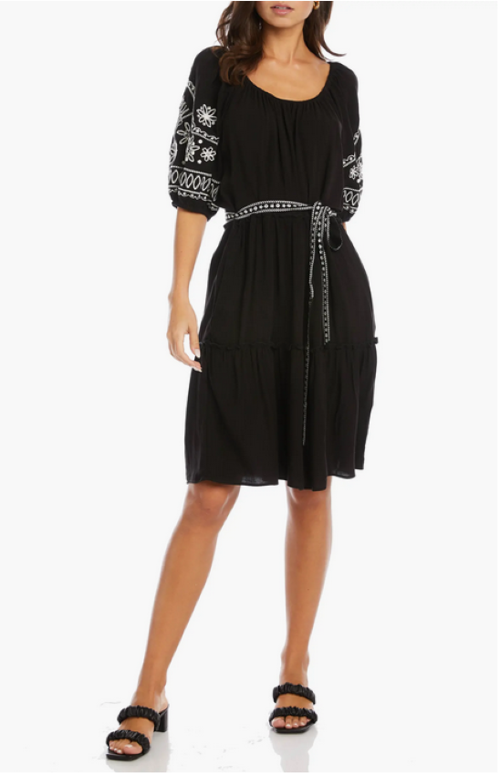 Karen Kane Embroidered Puff Sleeve Dress