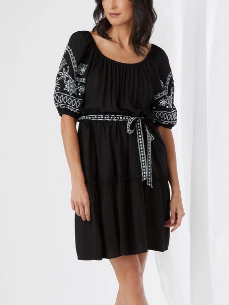 Karen Kane Embroidered Puff Sleeve Dress