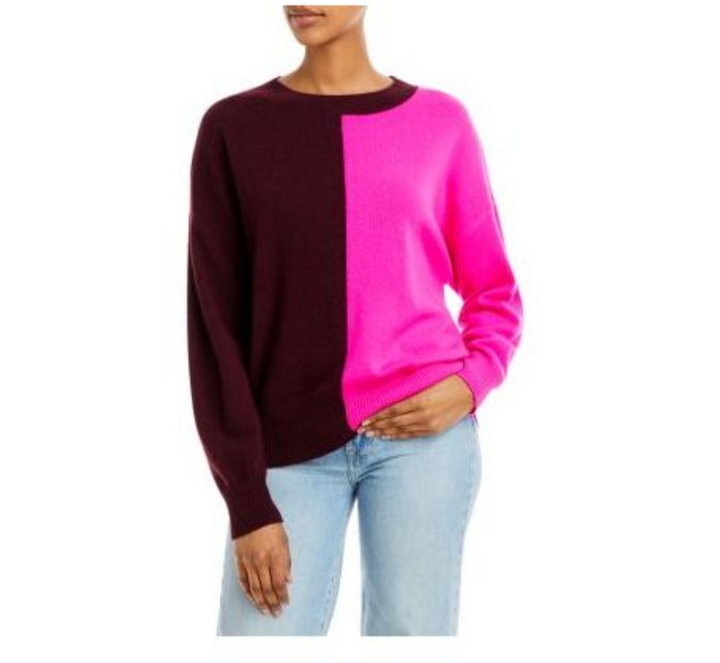 AQUA Cashmere Color Block Cashmere Sweater