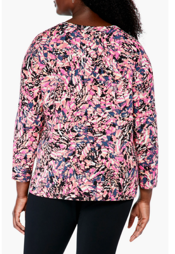 NIC+ZOE Plus Size Kaleidoscope Print Twist Detail Top