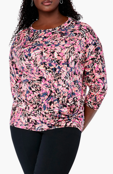 NIC+ZOE Plus Size Kaleidoscope Print Twist Detail Top