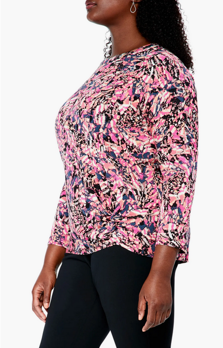NIC+ZOE Plus Size Kaleidoscope Print Twist Detail Top