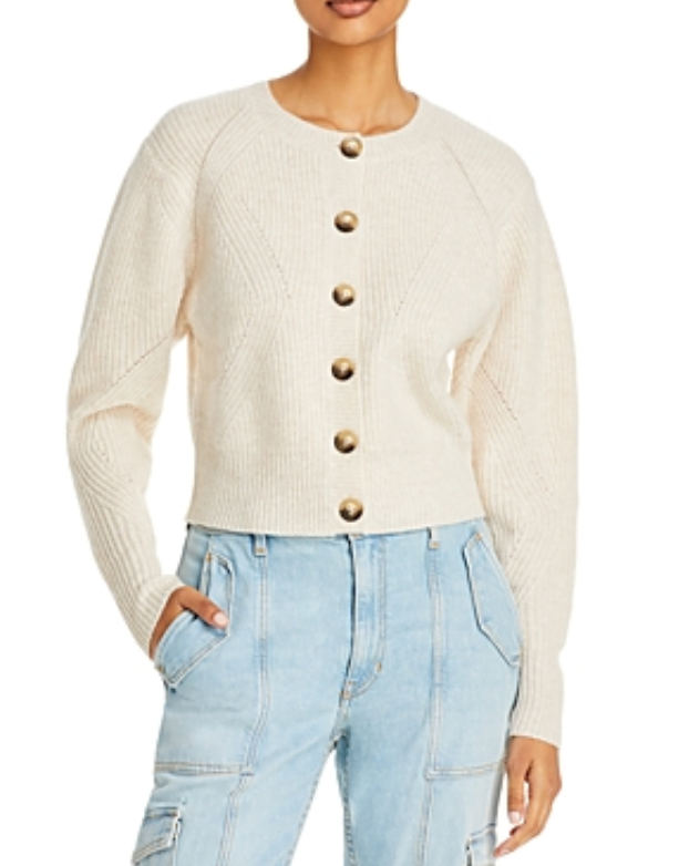 AQUA Cashmere Novelty Rib Cashmere Cardigan