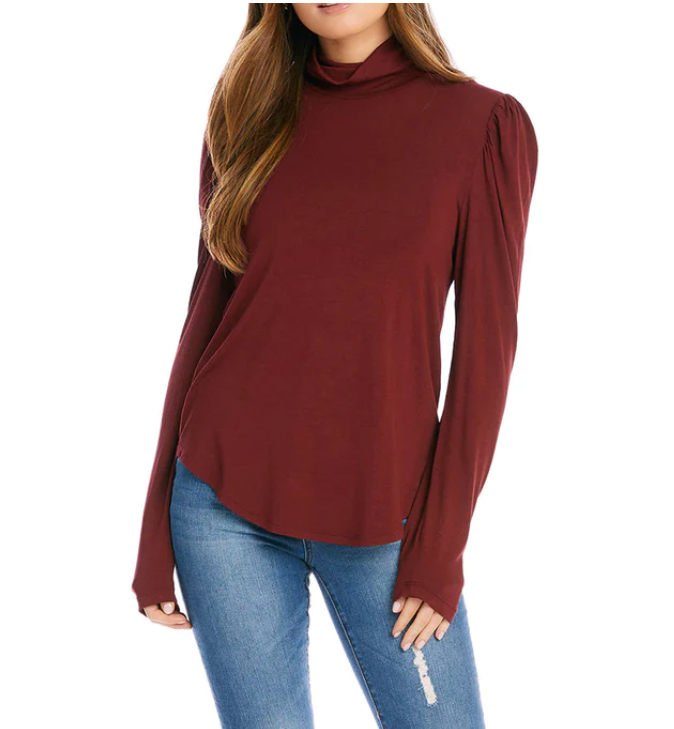 Karen Kane Shirred Sleeve Turtleneck Top