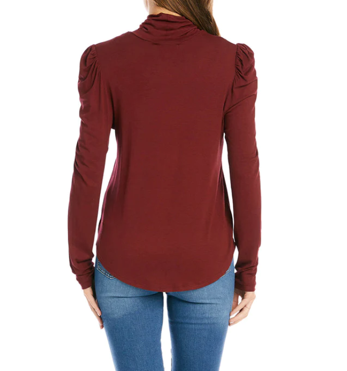 Karen Kane Shirred Sleeve Turtleneck Top