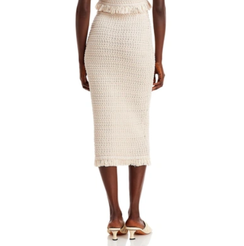 AQUA Cotton Crochet Fringe Trim Midi Skirt