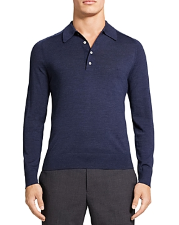 Theory MEN Regal Wool Long Sleeve Polo Shirt