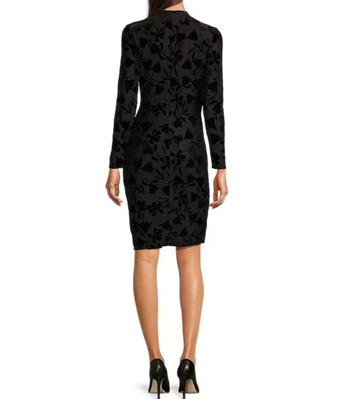 Calvin Klein V-Neck Burnout Velvet Faux Wrap Dress