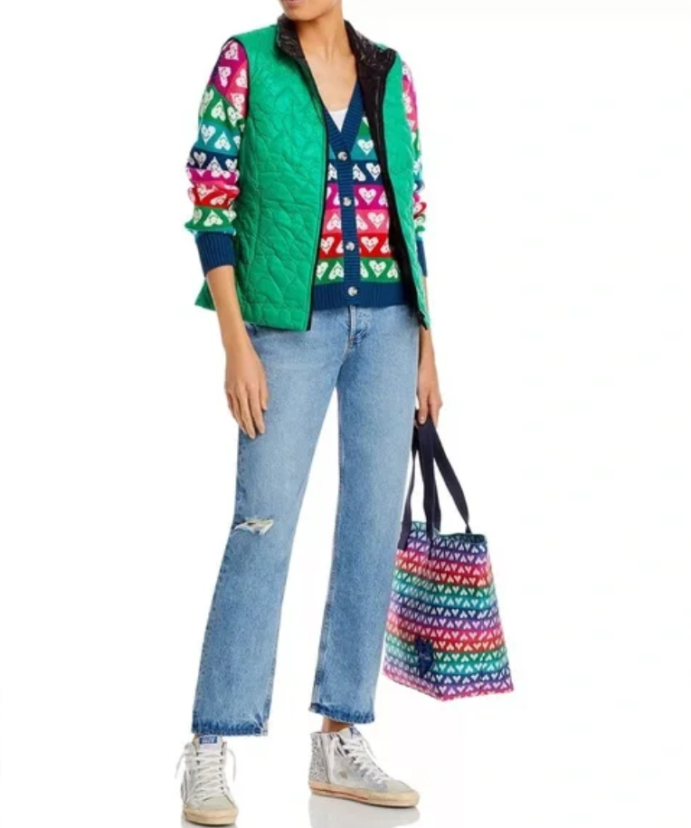 AQUA x Kerri Rosenthal Reversible Heart Quilted Vest
