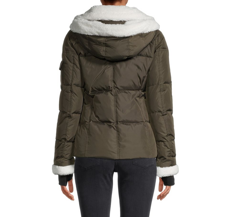 S13 Callie Faux-Sherpa-Trim Down Puffer Coat