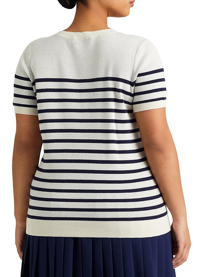 Lauren Ralph Lauren Plus Size Logo Striped Short-Sleeve Sweater