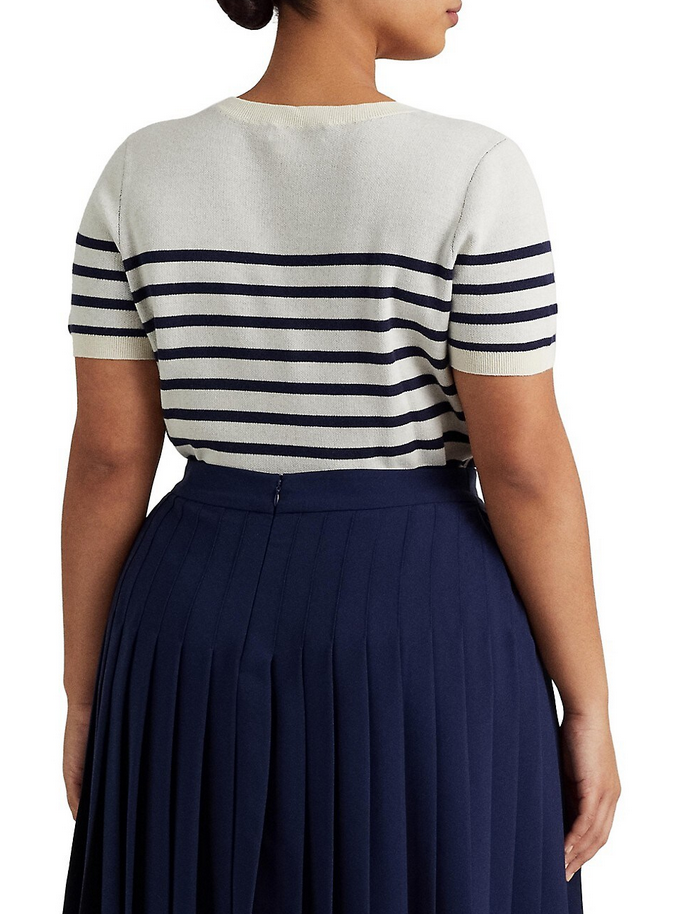 Lauren Ralph Lauren Plus Size Logo Striped Short-Sleeve Sweater