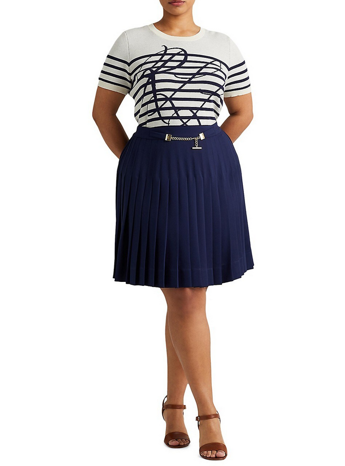 Lauren Ralph Lauren Plus Size Logo Striped Short-Sleeve Sweater