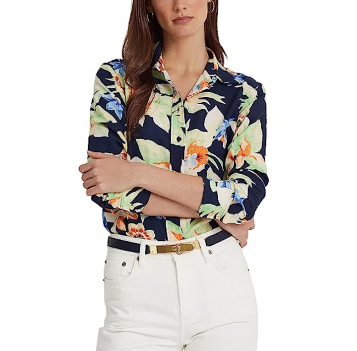 Lauren Ralph Lauren Petite Floral Crepe Shirt