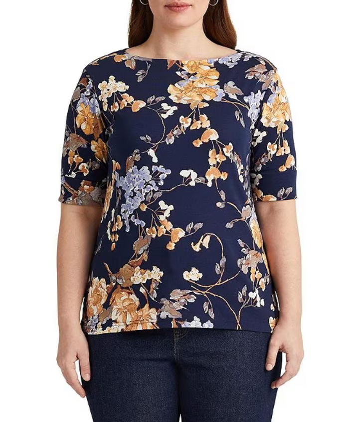 Lauren Ralph Lauren Plus SIze Floral Stretch Cotton T-Shirt