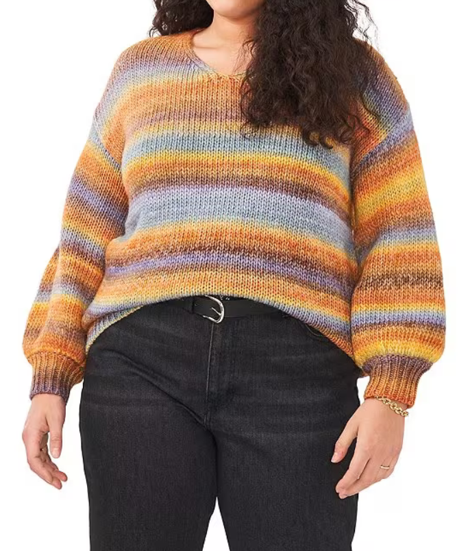 Vince Camuto Striped V-neck Roving Sweater
