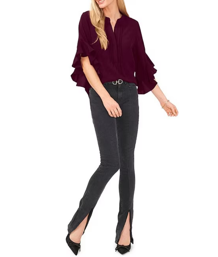 Vince Camuto Ruffle Sleeve Henley Blouse