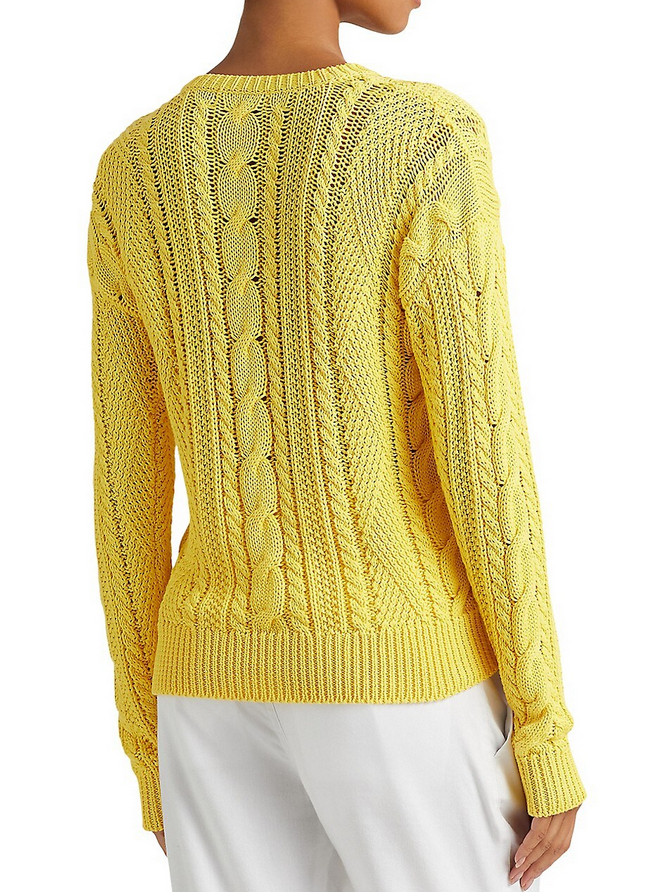 Lauren Ralph Lauren Aran-Knit Button-Shoulder Cotton Sweater