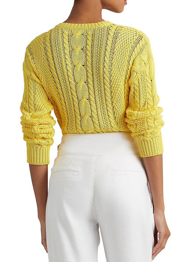 Lauren Ralph Lauren Aran-Knit Button-Shoulder Cotton Sweater