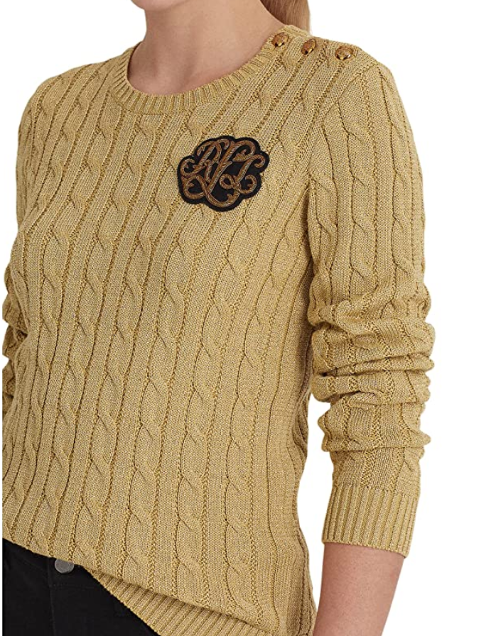 Ralph Lauren Petite Button-Trim Cable-Knit Sweater