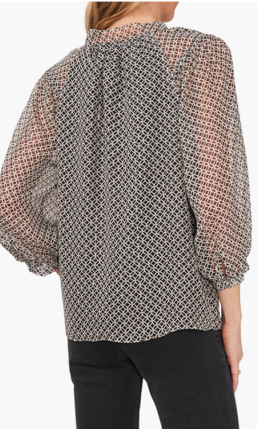 Vince Camuto Printed Sheer-Sleeve Peasant Top