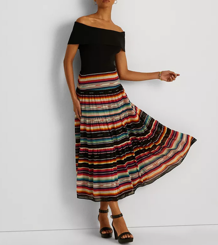 Lauren Ralph Lauren Petite Striped Crinkle Georgette Skirt