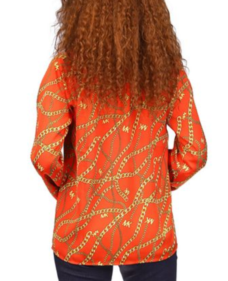 MICHAEL Michael Kors Logo-Print Chain Split-Neck Top