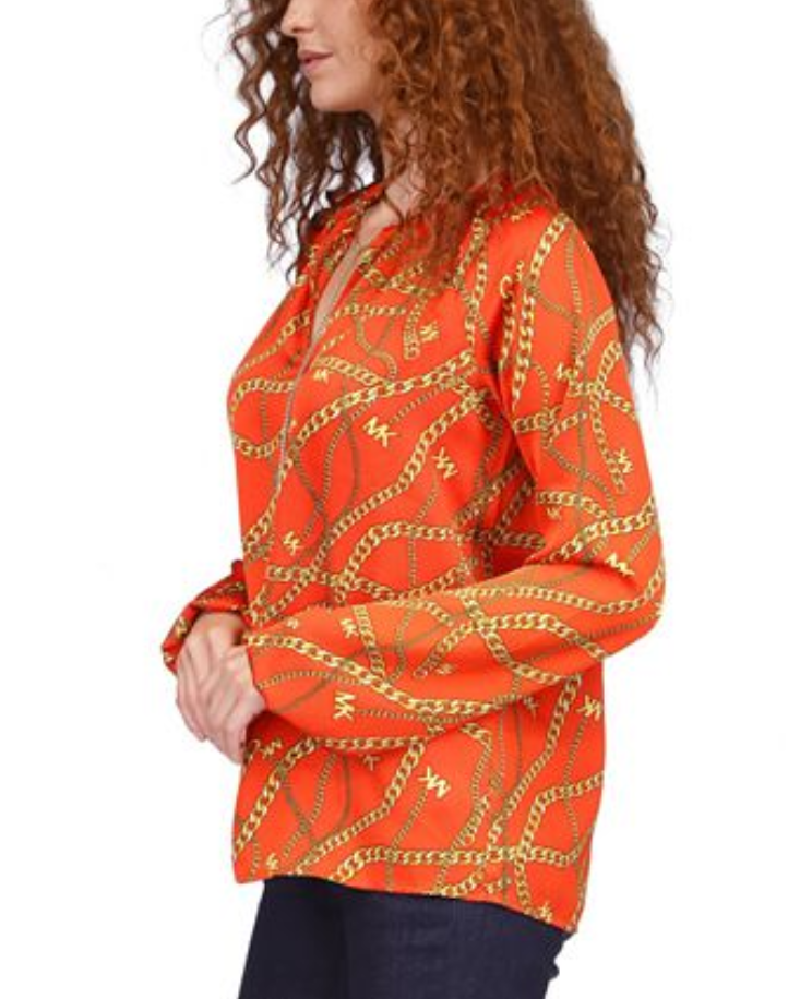 MICHAEL Michael Kors Logo-Print Chain Split-Neck Top