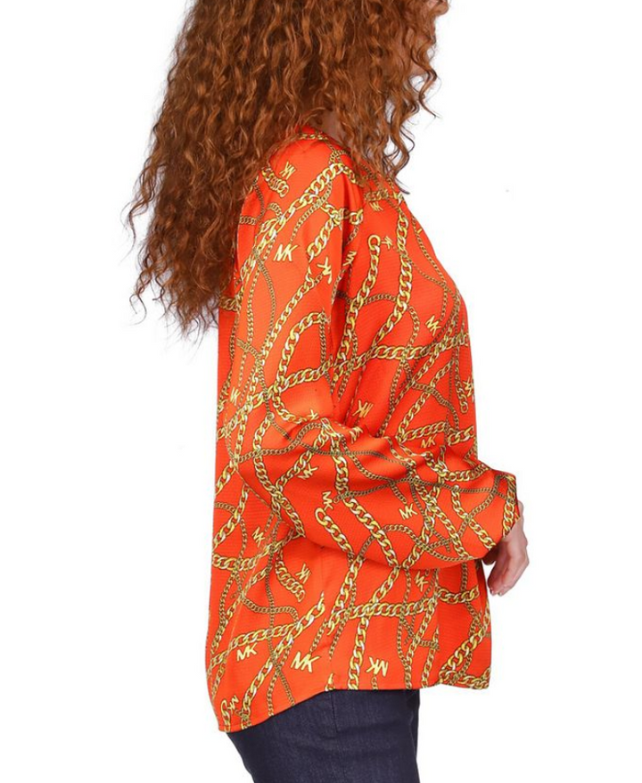 MICHAEL Michael Kors Logo-Print Chain Split-Neck Top