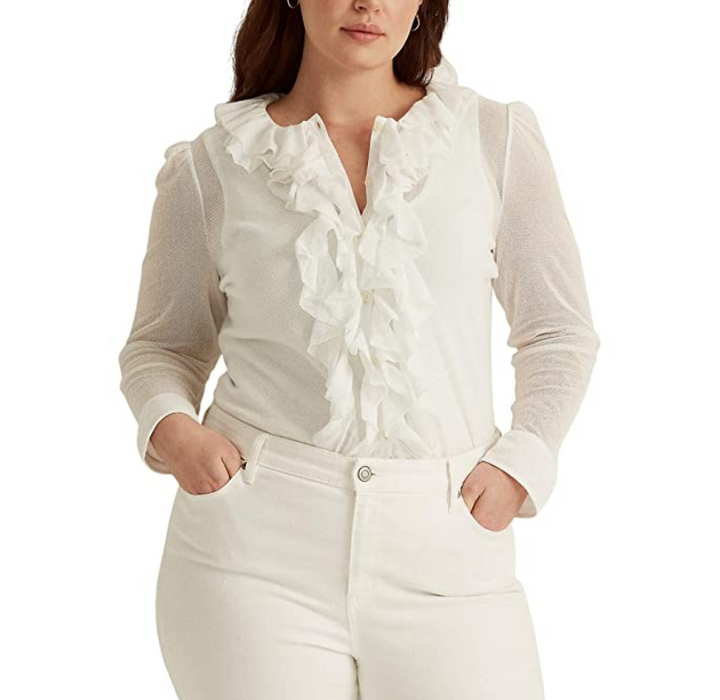 Lauren Ralph Lauren Plus Size Ruffle-Trim Tulle Cardigan