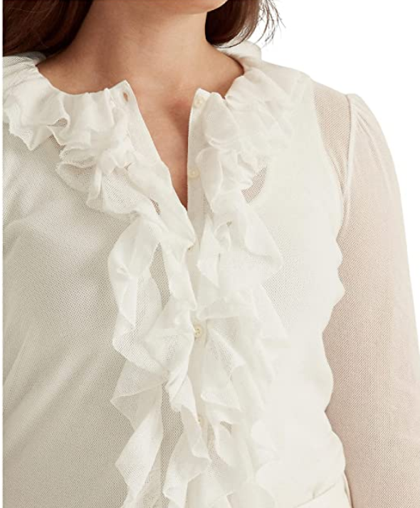 Lauren Ralph Lauren Plus Size Ruffle-Trim Tulle Cardigan