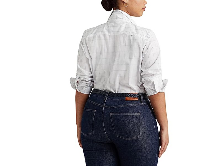 Ralph Lauren Plus Size Windowpane Cotton Broadcloth Shirt