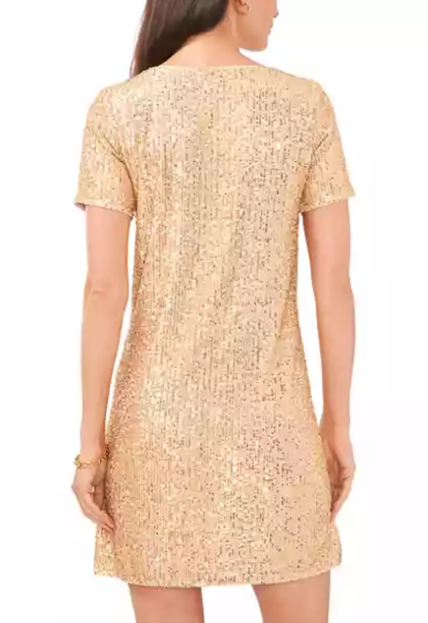 Vince Camuto Women's Short Sleeve Sequin Shift Dress