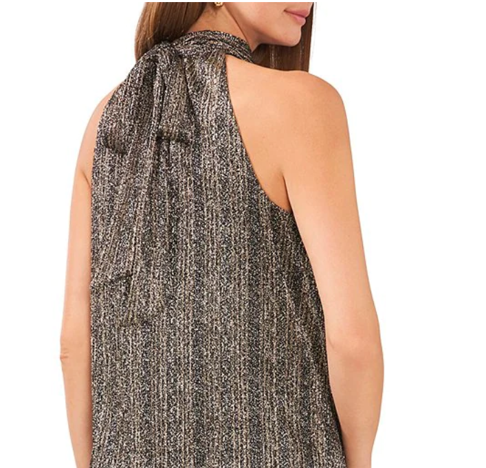 Vince Camuto Women's Metallic Tie-Back Sleeveless Blouse