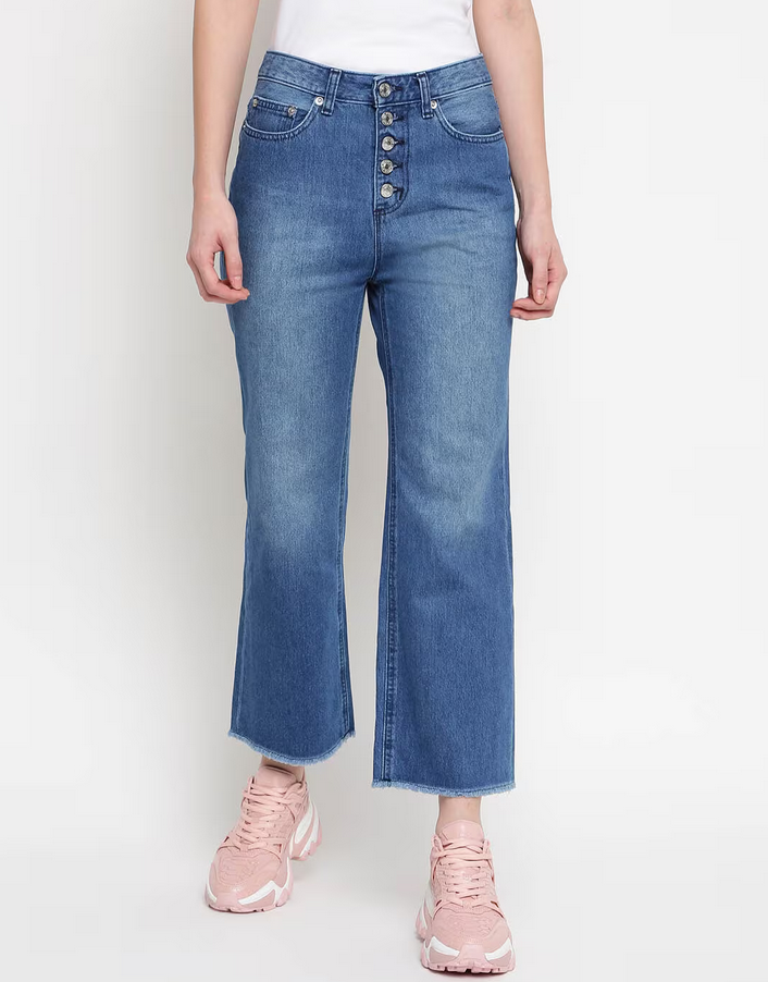MICHAEL KORS Petite Flared Frayed-Hem Cropped Jeans