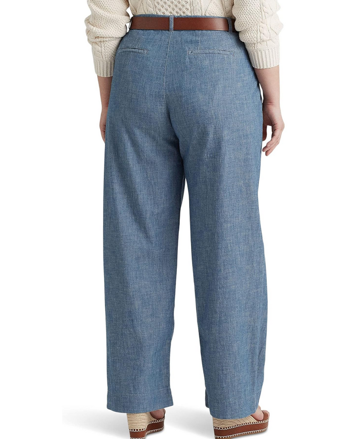 Ralph Lauren Plus Size Pleated Chambray Wide-Leg Pants