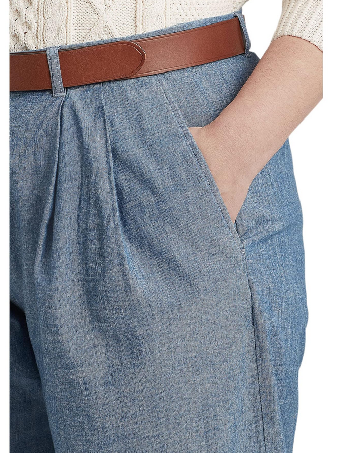 Ralph Lauren Plus Size Pleated Chambray Wide-Leg Pants