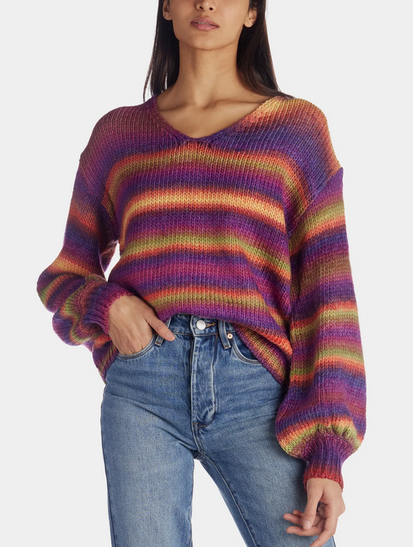 Vince Camuto V-Neck Long Sleeve Striped Sweater