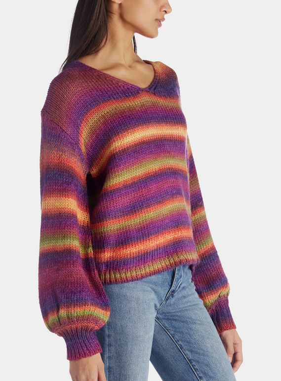 Vince Camuto V-Neck Long Sleeve Striped Sweater