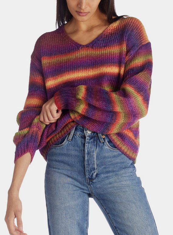 Vince Camuto V-Neck Long Sleeve Striped Sweater