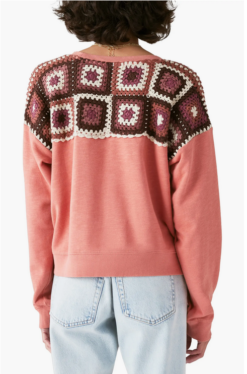 Lucky Brand Crochet Yoke Cotton Sweatshirt